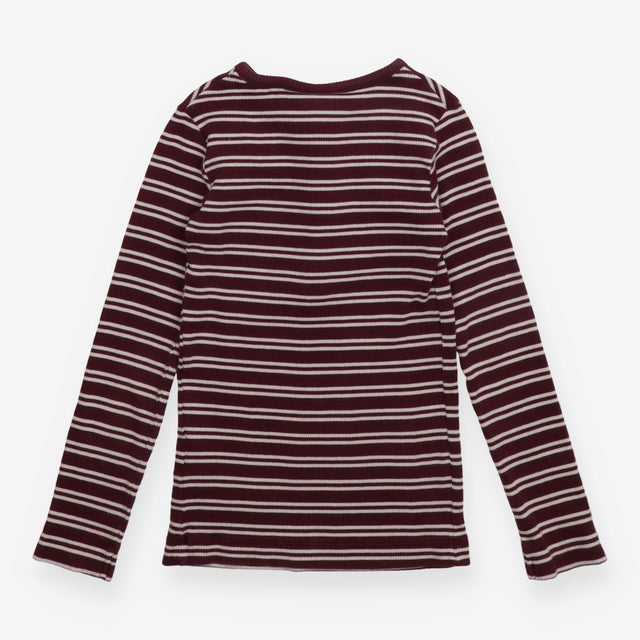 Tee LS ribbed maroon stripe buttons