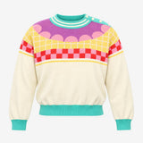 Multicolour Retro Graphic Intarsia Knit 100% Organ
