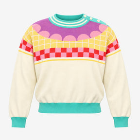 Multicolour Retro Graphic Intarsia Knit 100% Organ