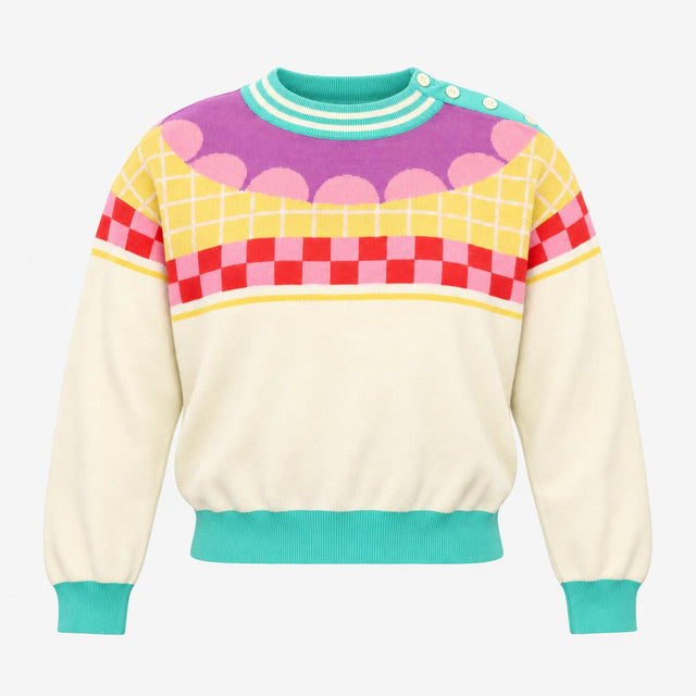 Multicolour Retro Graphic Intarsia Knit 100% Organ