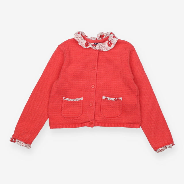 Red Cardigan with Floral Collar