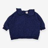 Navy sweater frill collar blue polka dots
