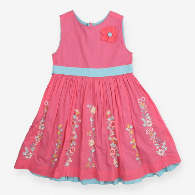 Summer dress pink embroidered flowers