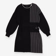 Knitted Dress Black White Asymmetric Belted