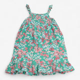 Dress Woven Summer Green Floral Print