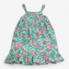 Dress Woven Summer Green Floral Print