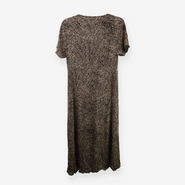 Midi Dress Micro Leopard Print Short‑Sleeve Button