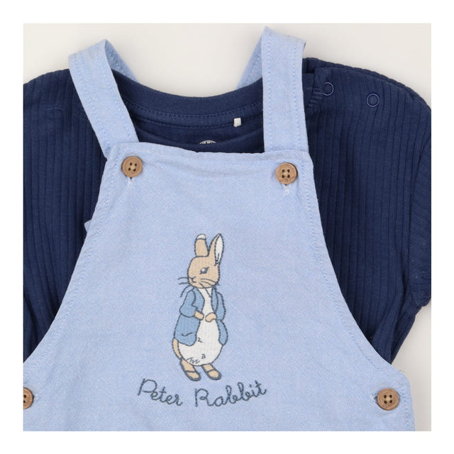 Chambray Peter Rabbit shortie dungarees with navy 
