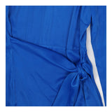 Satin High Neck Long Sleeve Wrap Mini Dress blue