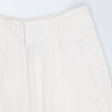 White Linen Blend Wide Leg Pleated Trousers
