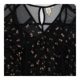 Black floral slip dress, puff sleeves
