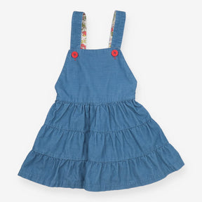 Blue Cord Pinafore Floral Lined