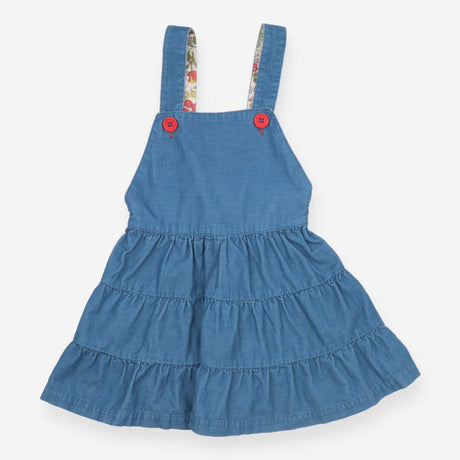Blue Cord Pinafore Floral Lined