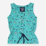 Jumpsuit Teal Green Peacock Print Organic Cotton S