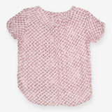 Blouse Ivory Burgundy Geometric Print Short Sleeve