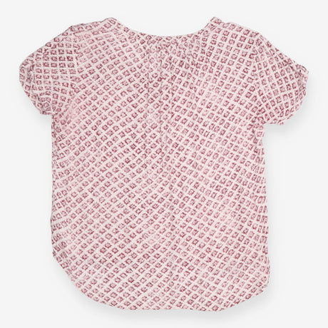 Blouse Ivory Burgundy Geometric Print Short Sleeve
