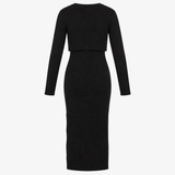Dress Black Ribbed Knit Layered Midi Maternity