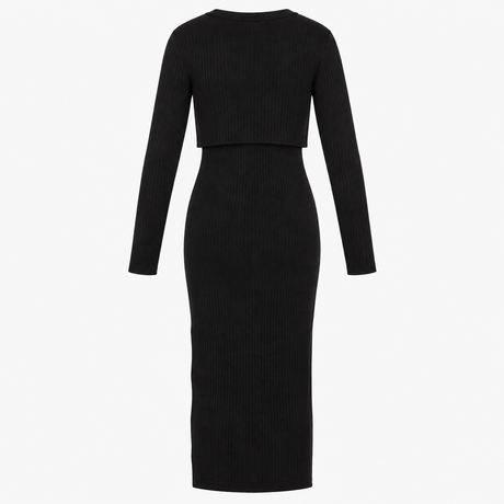 Dress Black Ribbed Knit Layered Midi Maternity