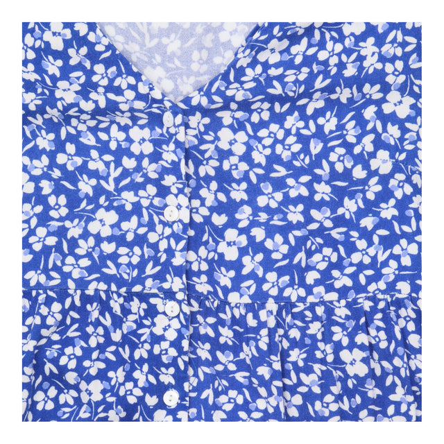 Dress Blue White Floral Print Short Sleeve