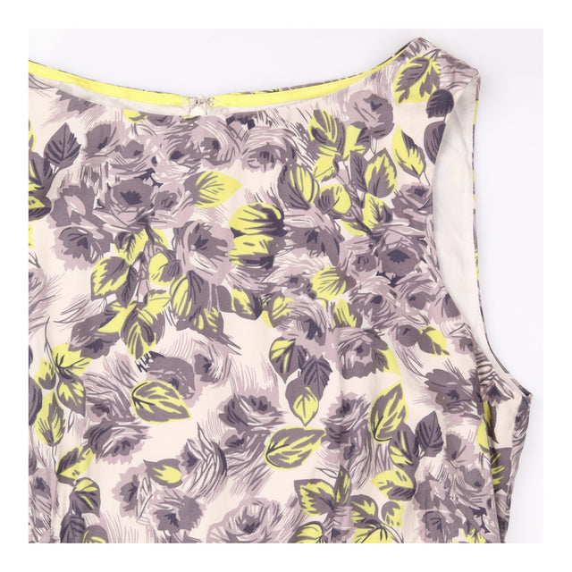 Dress Floral Sleeveless Fitted Pencil Grey Yellow