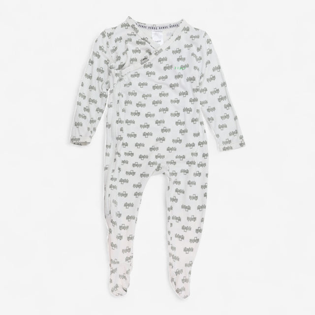 White sleepsuit grey tractors