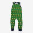 Dungarees green giraffes blue edging