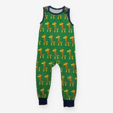 Dungarees green giraffes blue edging