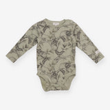 Bodysuit Long Sleeve Green Raccoon Appliques