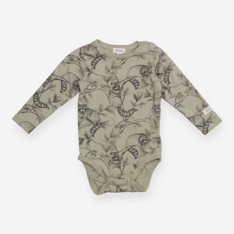 Bodysuit Long Sleeve Green Raccoon Appliques