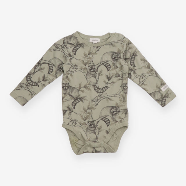 Bodysuit Long Sleeve Green Raccoon Appliques