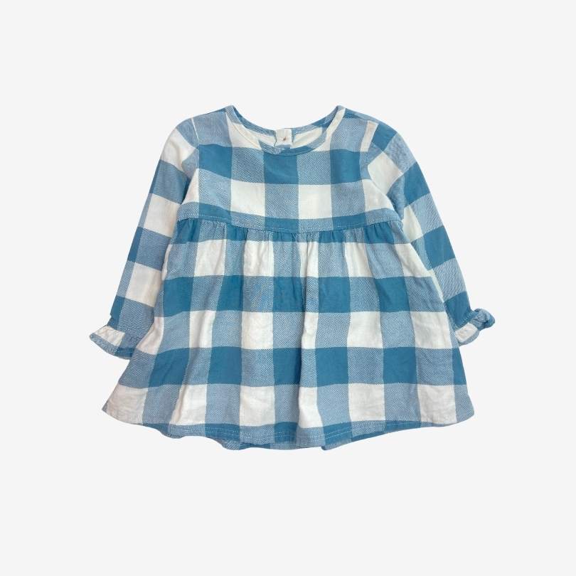 Blue & White Check LS Dress