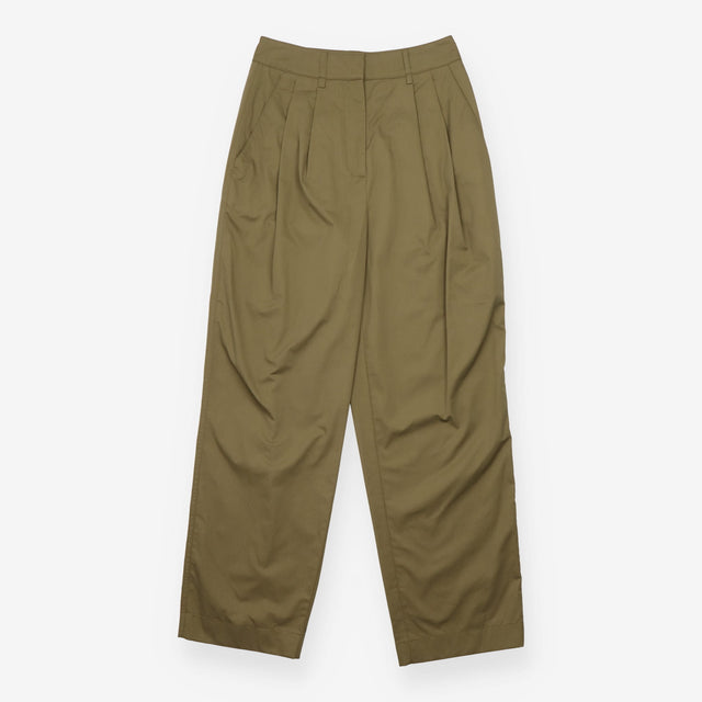 Trousers Khaki Cotton Pleated