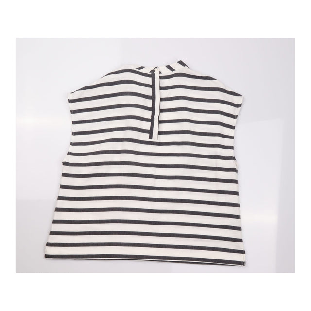 Top Cream Charcoal Striped High Neck Cap Sleeve Re