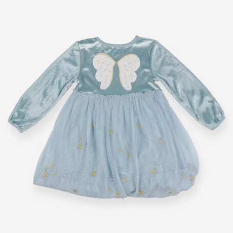 Dress blue velour net skirt gold stars wings 
