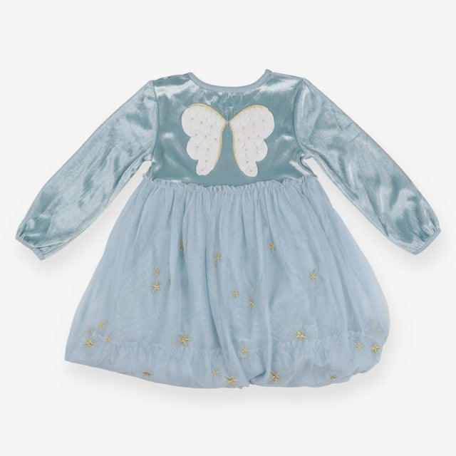 Dress blue velour net skirt gold stars wings 