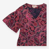 Pink & Black Paisley Dress | V-Neck Belted Midi