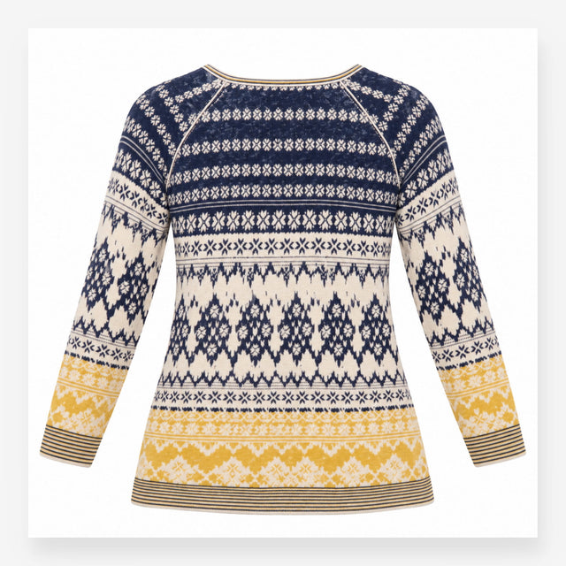 Jumper Linen Cotton Fairisle Pattern Navy Cream Mu