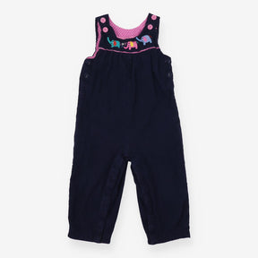 Dungarees Woven Navy Cord - Elephants