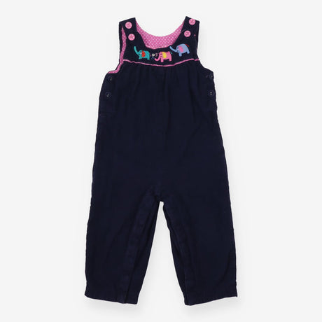 Dungarees Woven Navy Cord - Elephants