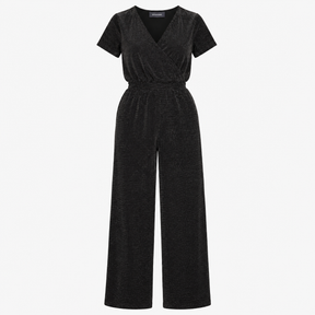 Wide Leg Jumpsuit in Black with Metallic Sparkle