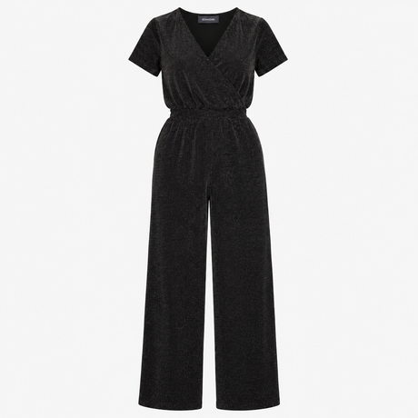 Wide Leg Jumpsuit in Black with Metallic Sparkle