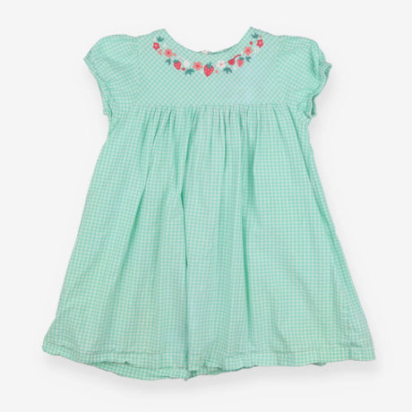 Green gingham dress with strawberry floral