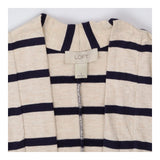 Oatmeal and navy striped open front chic cardigan