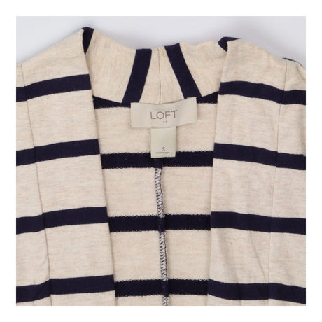 Oatmeal and navy striped open front chic cardigan