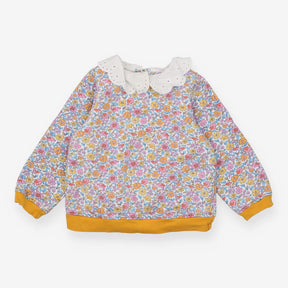 Floral Sweatshirt Collared with Yellow Cuffs