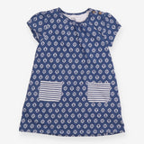 Dress SS blue white design jersey stripe pocket