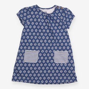 Dress SS blue white design jersey stripe pocket