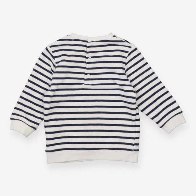 Blue and white striped sweater with fox