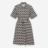 Shirt Dress Short Sleeve Wave Print Black White