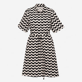 Shirt Dress Short Sleeve Wave Print Black White